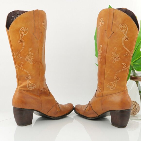 Korkys Womens Eve Western Boot Size 8 Cognac Tan Leather Pointed Block Heel - Picture 7 of 12
